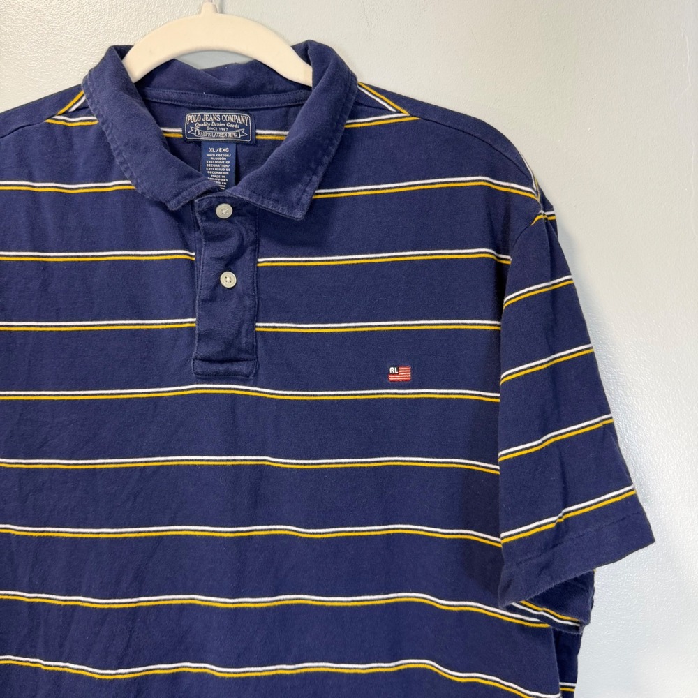 Polo Jeans Co Ralph Lauren Mens XL Blue Striped Short Sleeve Polo Shirt
